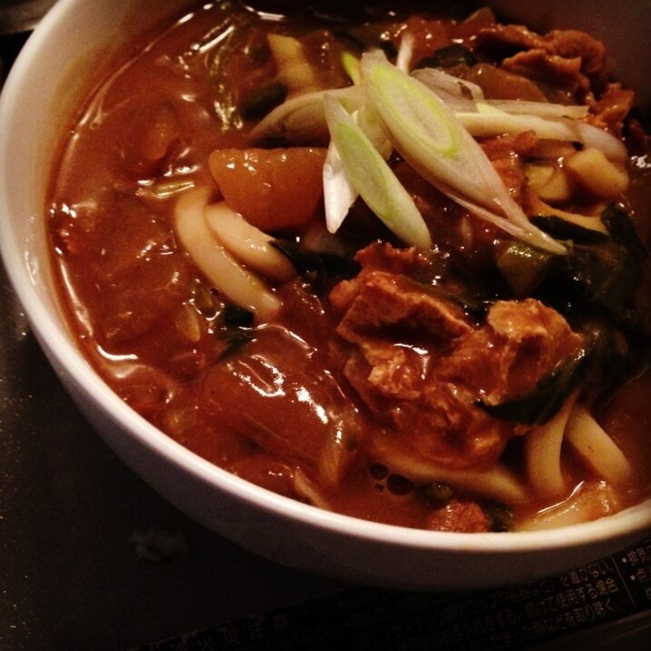 味噌汁の残りでカレーうどん!